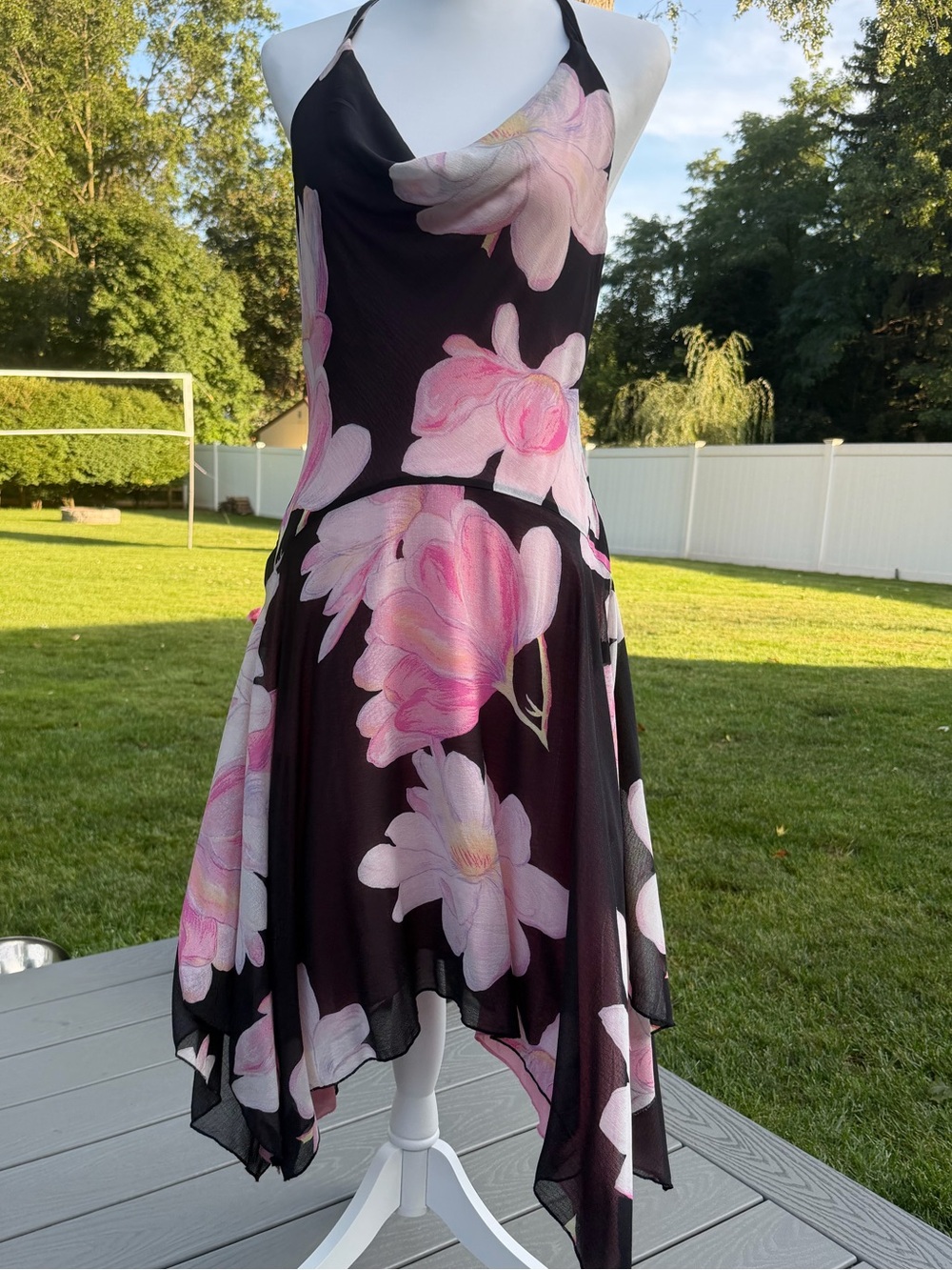 Kimchi Blue Black Slip Dress with Pink Floral Print